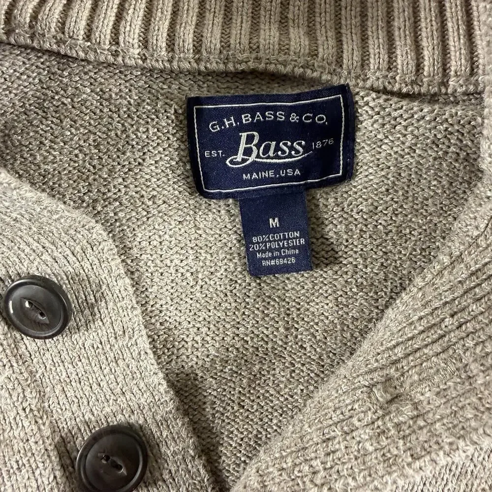 G.H. Bass & Co. Tan Waffle-Knit Henley Cotton Sweater Men's Size Medium M - Picture 3 of 6
